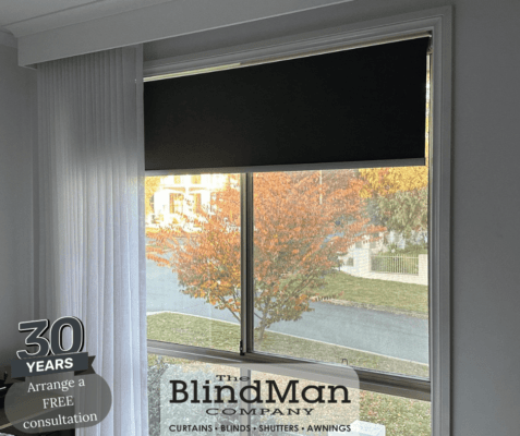 Black roller blinds with curtains