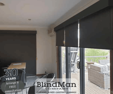 Door roller blinds in black