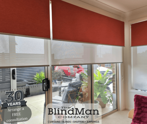 Red roller blinds