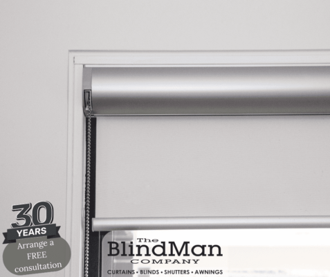 Roller blinds in white close up
