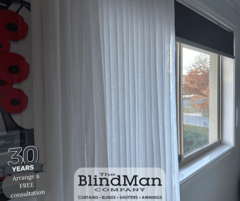 Roller blinds with curtains